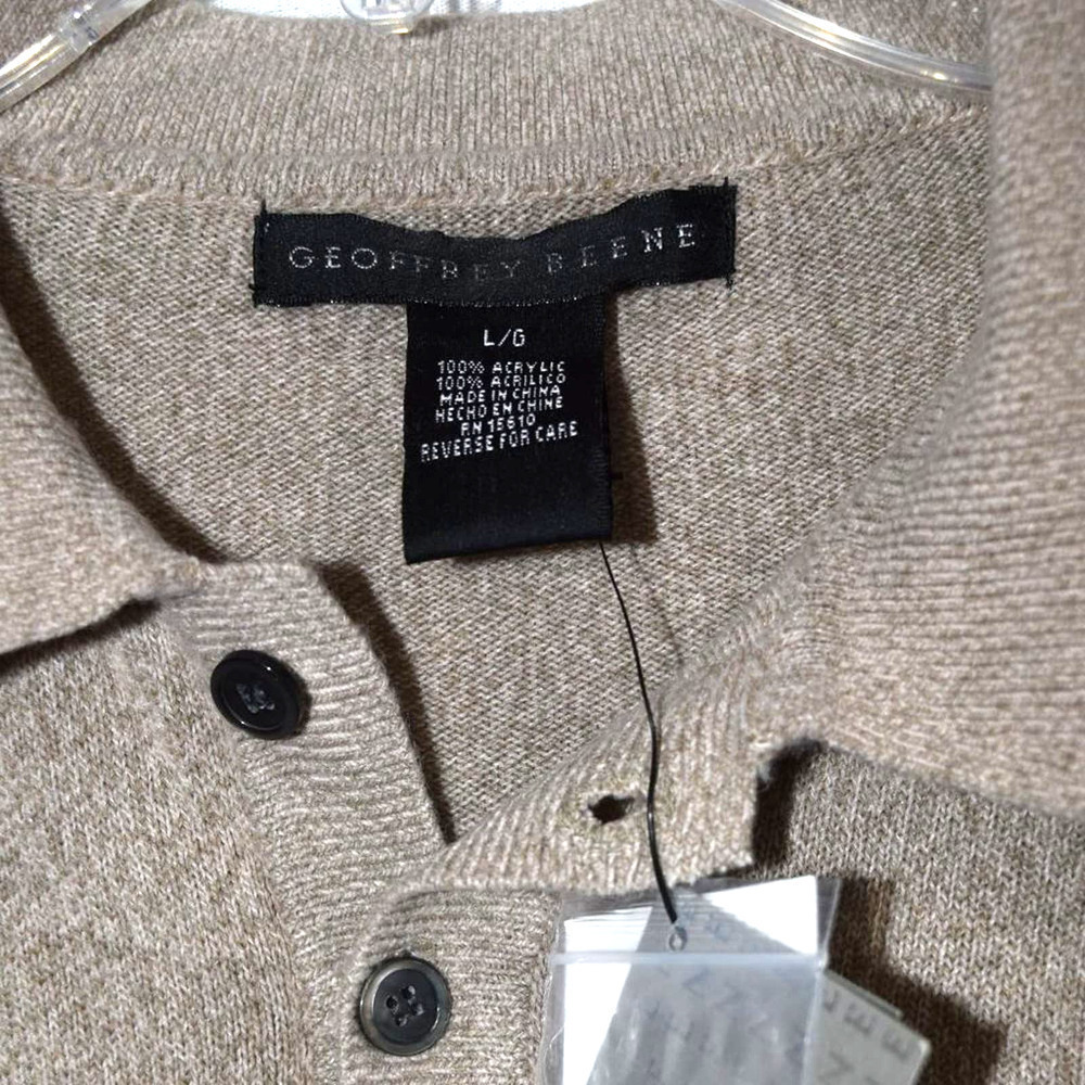 GEOFFREY BEENE- Beige knitted 1/4 button up sweater Men's size Large - Picture 2 of 3